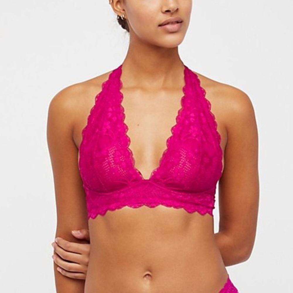 Free People Galloon Lace Halter Bralette Fuschia